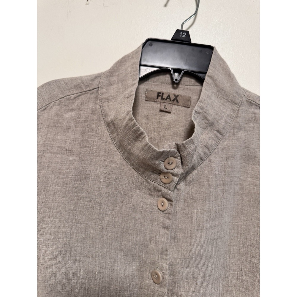 FLAX 100% Linen Button Front Top Mandarin Collar Women Size L Lagenlook - Picture 5 of 7